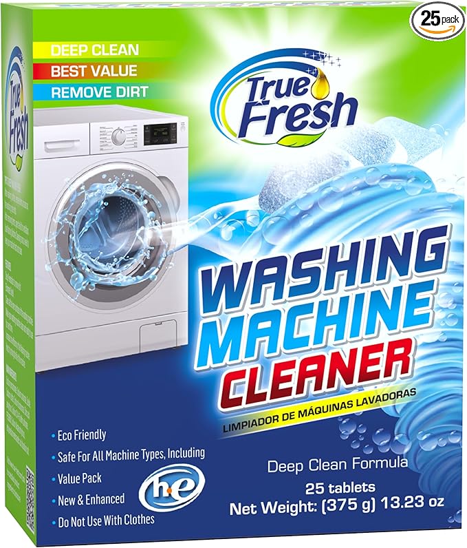 True Fresh Washing Machine Cleaner Tablets – 25-Pack Deep Cleaning for Front Loader, Top Load & HE Washers – Helps Remove Odor-Causing Residues, Pet Hair & Hard Water Buildup – Septic Safe
