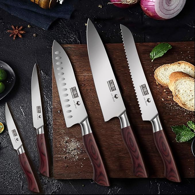 HOSHANHO Kitchen Knife Set with Block 18-Piece, Super Sharp High Carbon Stainless Steel Chef Knife Set, Professional Cutlery Knife Set with Sharpener