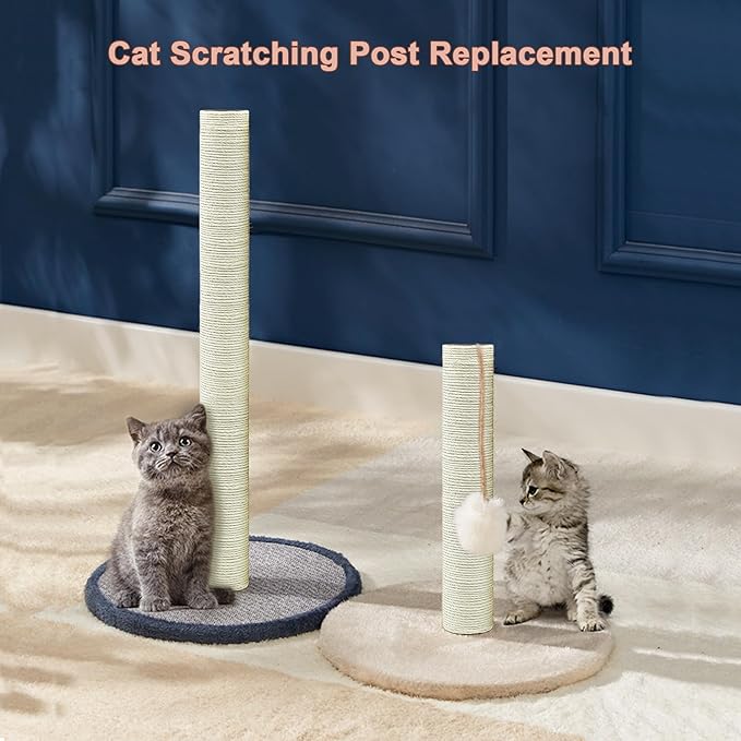 Cat Tree Replacement Post, 4 Pack 9.84in Cat Scratching Post Replacement Poles with M8 Screws, Natural Sisal Cat Tower Parts, Connectable to 19.7in/39.4in for Cat Tree Repair & Extension