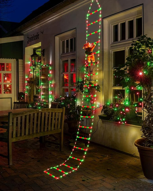 Toodour LED Christmas Lights - 10ft Christmas Decorative Ladder Lights with Santa Claus, Xmas Decorations Light for Indoor Outdoor, Window, Garden, Home, Wall, Xmas Tree Decor - Red & Green