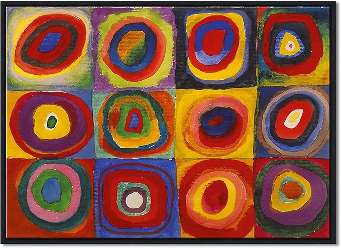 Wieco Art Framed Canvas Wall Art Squares with Concentric Circles of Wassily Kandinsky's Famous Abstract Classical Paintings Reproduction for Wall Decor Living Room Home Decorations