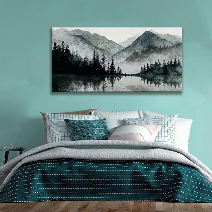 TAIJXAGSG Canvas Art Wall Decor Paintings Art Prints Modern Wall Art For Living Room Decorations Mountain Lake View Landscape Artwork Wall Bedroom Kitchen Office Home Wall Decor Artwork 24"×48"