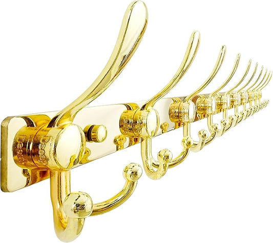 Dseap MaxStrong 2.0 Coat Rack Wall - 37” Long 10 Tri Hooks - Ultra Heavy-Duty Stainless Steel Wall Mount Coat Hanger, Hook Rail for Clothes Hats Jacket Towels Gold