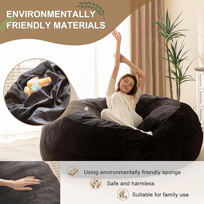 Bean Bag Chair for Adults,4FT Oversize Floor Bean Bags Offers Ample Space for Adults,Memory Foam Giant Bean Bags,Lounger Versatile Design Suits Any Room,Movie Nights,Reading (Black, 4FT)