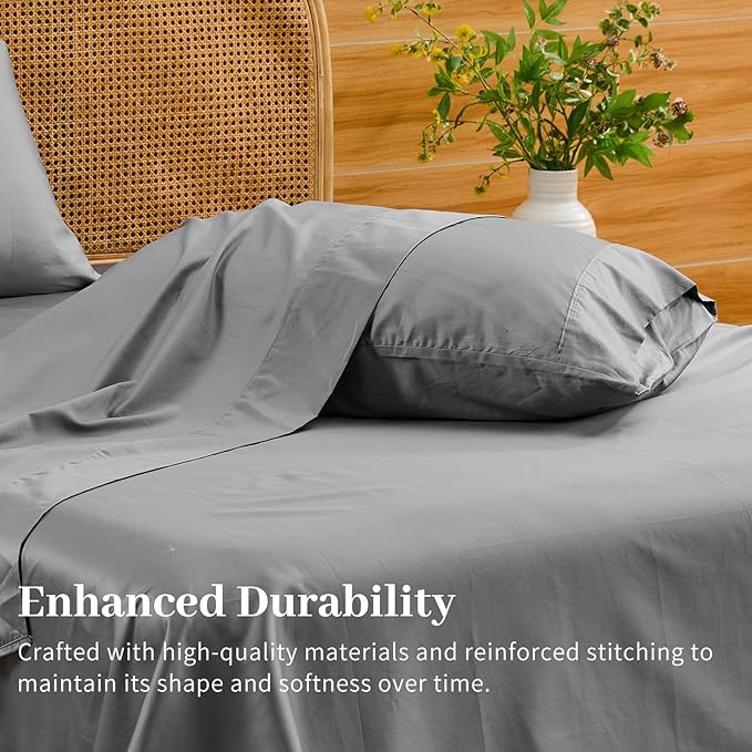 Bedlifes Deep Pocket Sheets 18-24 Inch, California King Size Egyptian Cotton 1000 Thread Count, 4-Piece - Fits Extra Thick Mattresses, Cooling & Breathable (Light Gray)