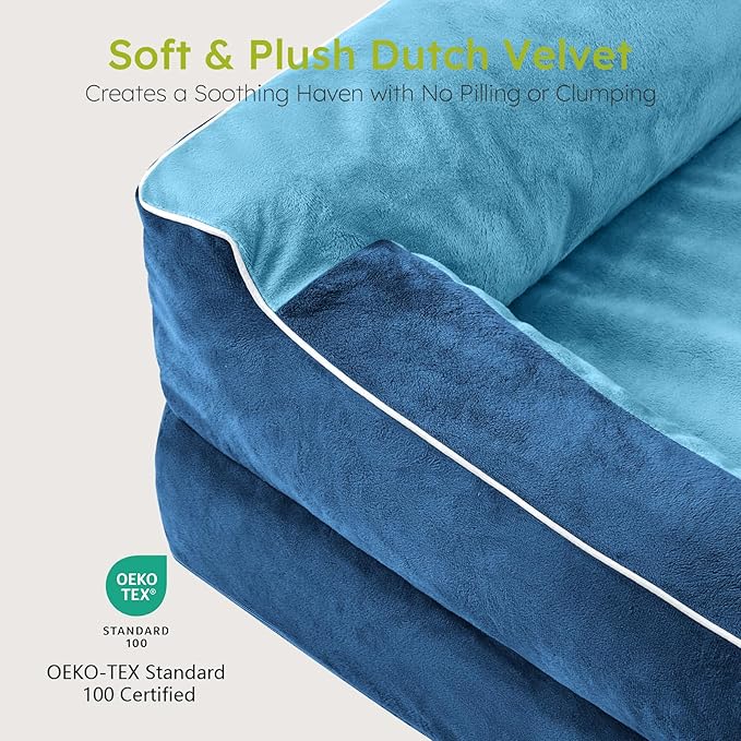 Jumbo Dog Bed for Extra Large Dogs, Orthopedic Dog Bed with Cooling Gel Memory Foam, Waterproof Pet Bed with Removable Washable Cover, 45" Pet Sofa Couch Dutch Velvet with Bone Toy, Navy Blue