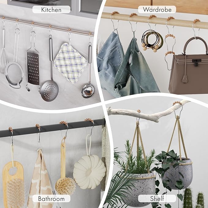 Amazer Shower Curtain Hooks, Decorative Shower Curtain Hooks, Amber Shower Curtain Rings Rustproof Stainless Steel Shower Hooks for Shower Curtain Liner Shower Rod Hook 12pcs