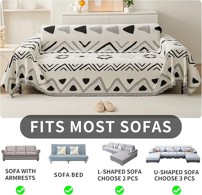 HAOMAIJIA Non Slip Couch Cover Sofa Covers for 2 Cushion Couch Washable sectional Couch Covers for Dogs pet Furniture Protector Couch Cover Blanket for Living Room (My-Black, 71"x102")