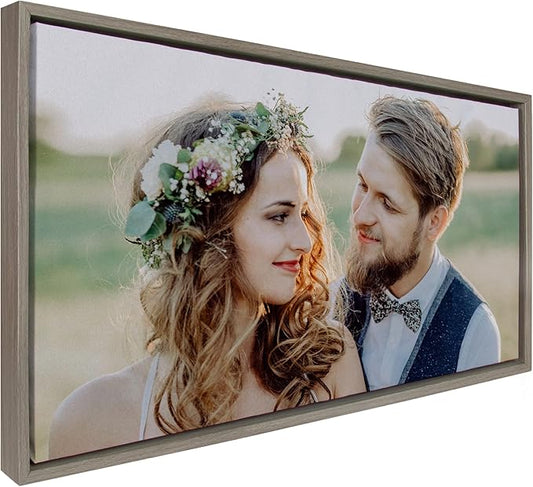 Kate and Laurel Custom Printed Framed Canvas Wall Art, 26.5x14 Gray, Sylvie Personal Canvas Print with Your Photos for Bedroom or Living Room Gallery Wall Decor | Printed and Hand Framed in the USA