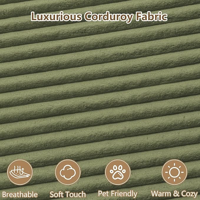 96" Modular Sectional Couch, Boneless L Shaped Cloud Sofa with Chaise Lounge, Corduroy Upholstered Couches Memory Foam Deep Seat, No Assembly Required, Ideal for Living Room(Green, Left Facing)