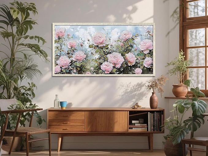 Ardemy Rose Canvas Wall Art for Living Room Floral Framed Pictures Wall Decor Extra Large Paintings Flower Textured Bedroom Artwork Dining Room Home Office Kitchen 40"x20"