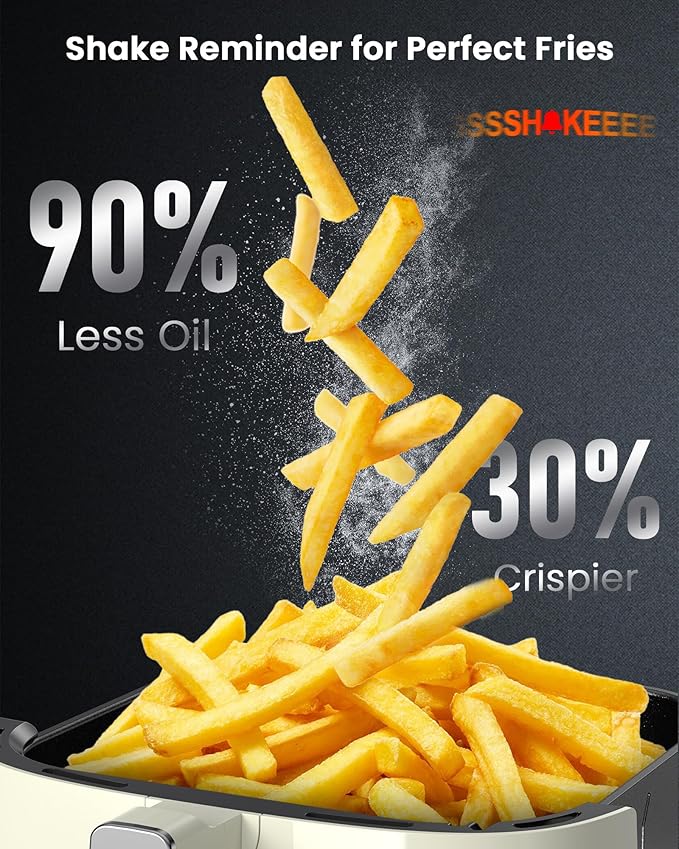 Nuwave Brio Plus Air Fryer 8 Qt, New & Improved, PFAS-FREE, 7 Digital One-Touch Cook Functions that AIR FRY, BAKE, ROAST, DEHYDRATE, TOAST, REHEAT, PREHEAT, 150 Presets, 50°F~400°F (Cream)