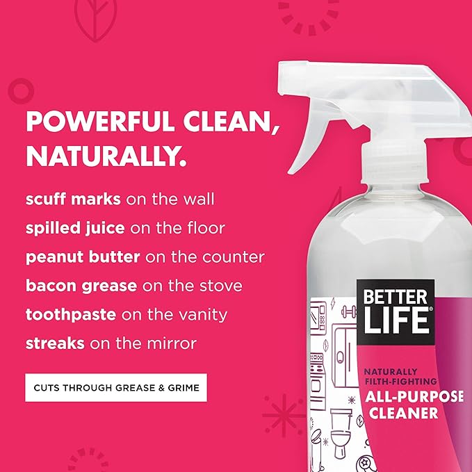 Better Life All Purpose Cleaner - Multipurpose Home and Kitchen Cleaning Spray for Glass, Countertops, Appliances, Upholstery- Multi-surface Spray Cleaner - Currant and Citrus, 32oz (Pack of 2)