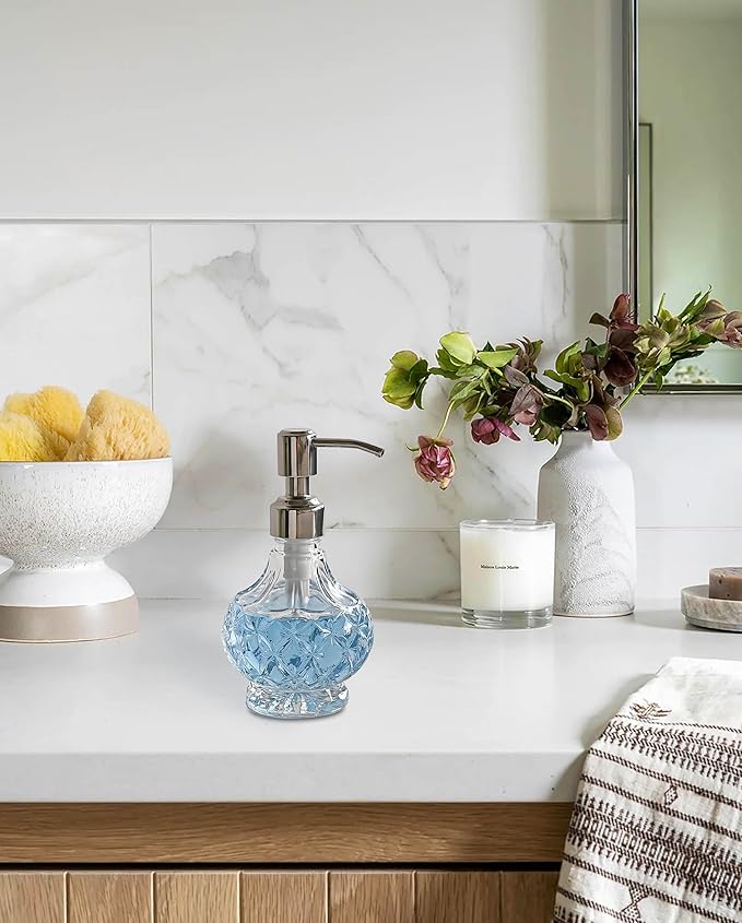JASAI Clear Glass Small Soap Dispenser, Bathroom Soap Dispenser with Strudy Pump for Small Kitchen and Bathroom, Kitchen Soap for Lotions, Dish Soap, Hand Soap, Body Oil.
