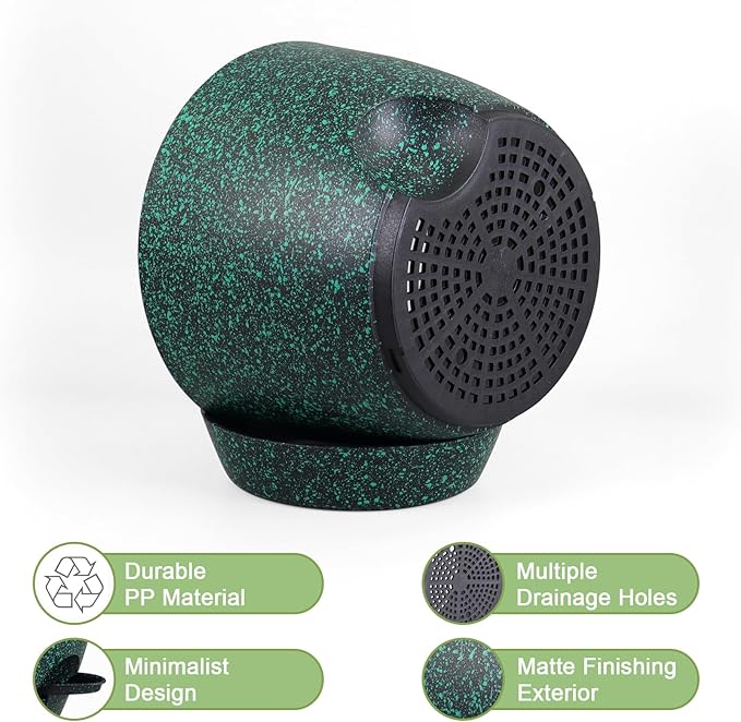 12 inch Large Self Watering Pots, Planter, Plant Pots with Mesh Drainage Holes for Indoor Outdoor House Plants and Garden, Plastic Flower Pots with Reservoir, Black with Green Speckles