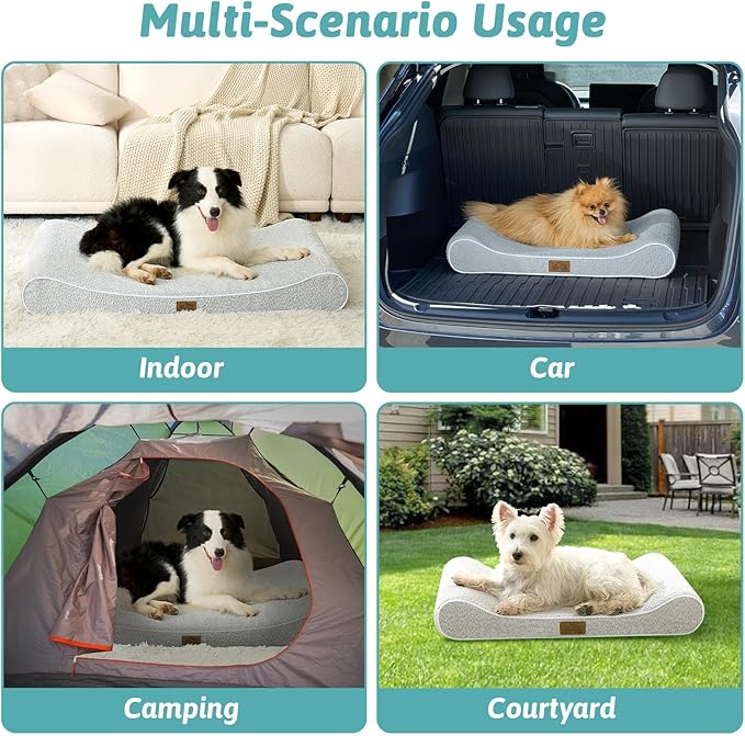 Orthopedic Dog Bed for Large Dogs up to 90 lbs - Removable Cover with Waterproof Lining & Non-Skid Bottom, Cotton-Polyester Blend Boat-Shaped Lounger Mattress, L(45x30x6in), Light Gray