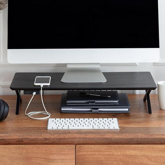 Anji Mountain Monitor Stand - Desktop Organizer & Laptop Riser, Ergonomic Monitor Riser, Space-Saving Monitor Stand for Desk, Durable Construction, Easy Assembly, Ideal for Home & Office,Black