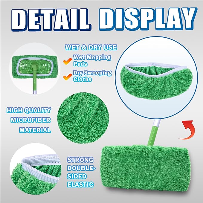 Reusable Mop Pads Compatible with Swiffer Sweeper Mop, Washable Wet Mop Pads Refills, Dry Sweeping Cloths, Microfiber Mops for Floor Cleaning -6 Pack