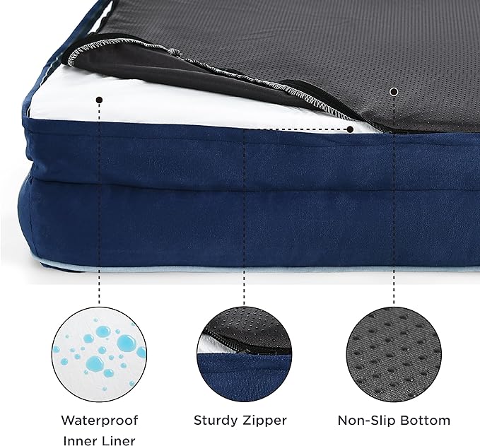 Bedsure L Plus Orthopedic Dog Bed for Large Dogs - Washable Dog Cat Bed Waterproof, L Plus Big Comfort Dogs Couch Sofa with Washable Removable Cover, Pet Bed with Nonskid Bottom, Blue Navy, 38"