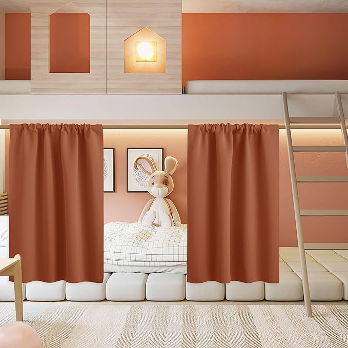 RYB HOME Small Curtains for Door Windows - Blackout Thermal Insulating Drapes for Home Theatre Bathroom Basement Cafe RV Camper Windows Blinds, Wide 34 x Long 30, Burnt Orange, 1 Pair