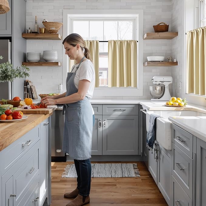 RYB HOME 100% Blackout Short Curtains for Small Window, Thermal Insulated Total Room Darkening Noise Reducing Curtains for Kitchen Bathroom Basement, 42 inches Wide by 36 inches Long, Biscotti Beige