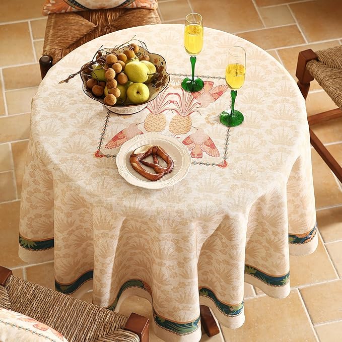 patdrea Designer Vintage Small Round Table Cloth,French Tropical Style Breathable Linen Tablecloth,Table Cover Cloth for Kitchen Dining Christmas,Thanksgiving,Diameter 55"-Pineapple a