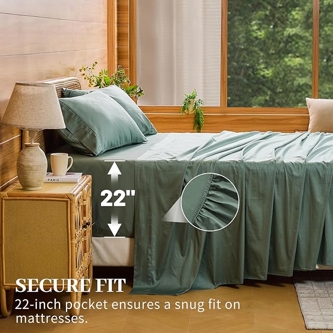 Bedlifes Deep Pocket Sheets 18-24 Inch, King Size Egyptian Cotton 1000 Thread Count, 4-Piece - Fits Extra Thick Mattresses, Cooling & Breathable (Sage Green)