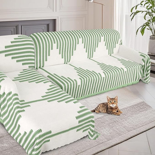 ALIECOM Boho Couch Covers for Sectional Sofa 2 Piece Thick Chenille L Shape Sofa Cover Washable Reversible Couch Cover Blanket Chaise Slipcover Pet Dog Furniture Protector (X-Large, Fashion Green)