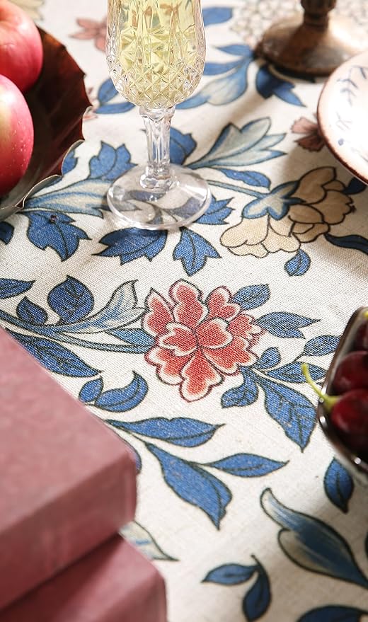 patdrea Designer Small Blue Tablecloth for Square Table,Vintage Linen with Leaves and Floral Pattern Tablecloths,Farmhouse Decor Cover for Kitchen Dining,Christmas,Thanksgiving,55"x55"-Ivar a