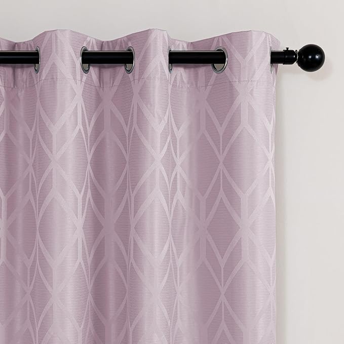 Amazon Basics Jacquard 2-Piece 100% Blackout Curtains, Living Room and Bedroom Drapes, Thermal Insulated Window Treatment, 42"x63", Pink