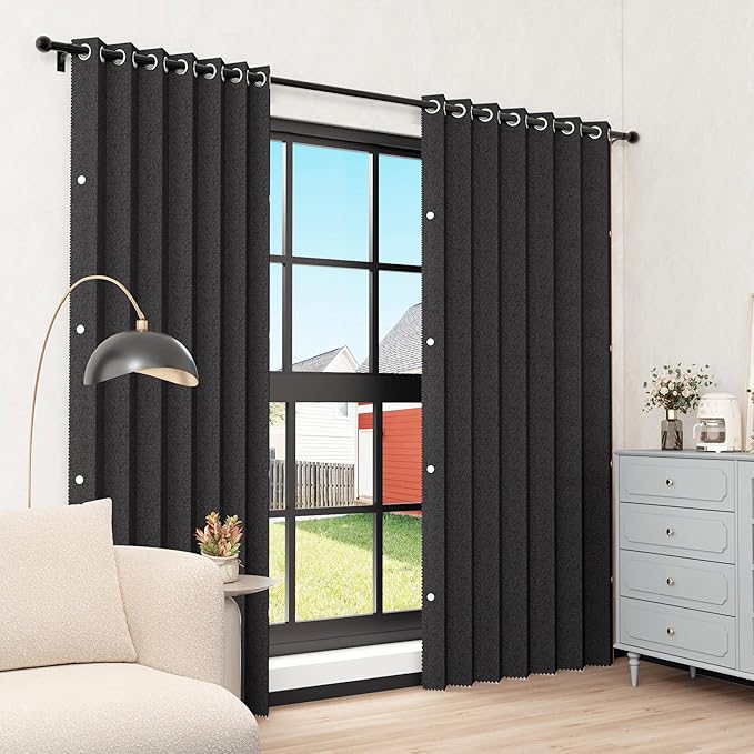 100% Blackout Memory Trained Pleated Curtains with Magnetic Closure, Pinch Pleat Window Curtain for Bedroom Living Room Window Treatment, 1 Panel, W45 x L84, Black