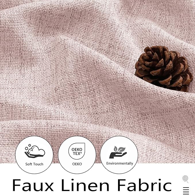 Blush Pink Kitchen Curtains 36 Inch Length 2 Panels, Light Filtering Farmhouse Faux Linen Textured Short Curtains for Windows, Small Curtain Tier for Cafe Cabinet Bathroom RV Camper, 30Wx36L