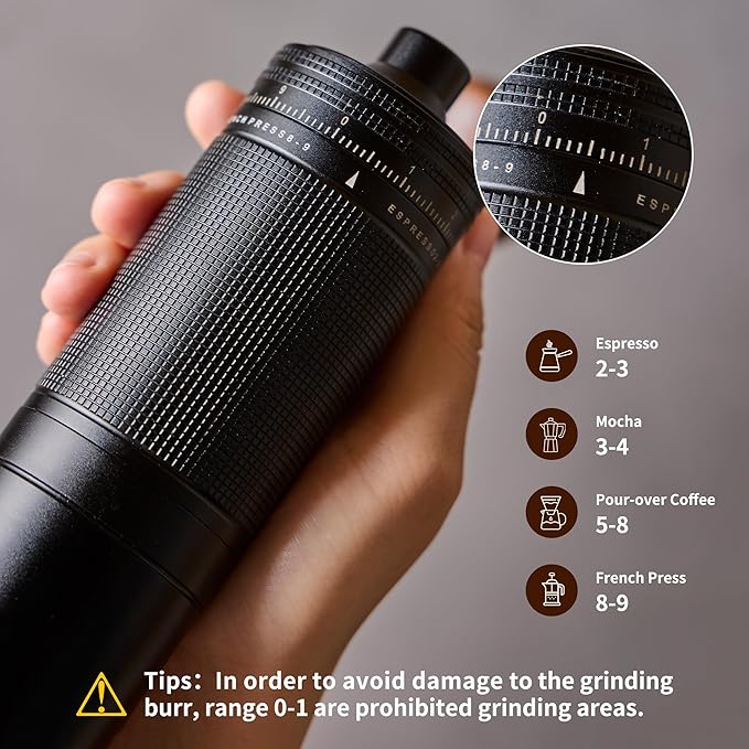 Z30 Manual Hand Coffee Grinder with 7 Star Stainless Steel Burr for French Press, Mocha, Espresso, External Adjustable Design, Three Bearing Positioning, Black, 20g