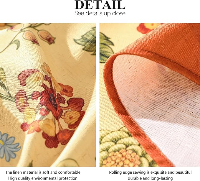 Vintage Linen Tablecloth for Round Table,Yellow Floral French Wrinkle Free Tablecloths,Decorative Table Cover for Kitchen,Dining,Thanksgiving,Christmas,Party,Diameter 67"-Bellano