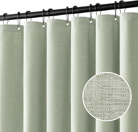 MIULEE Spring Linen Shower Curtain with 12 Metal Hooks Modern Heavy Duty Washable Fabric Curtain Set Waterproof Thick Cloth Shower Curtains for Bathroom Hotel Bathtub, W72*L80, Light Sage Green