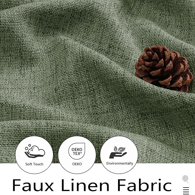 Sage Green Kitchen Curtains 45 Inch Length 2 Panels, Light Filtering Faux Linen Textured Short Kitchen Window Curtains Over Sink, Half Curtain Tiers for Cabinet Bathroom Basement, 30"Wx45"L