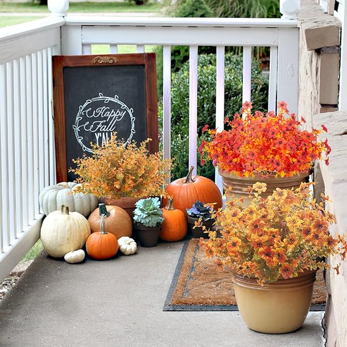 10 Bundles Artificial Fall Flowers Outdoor UV Resistant Fake Flowers