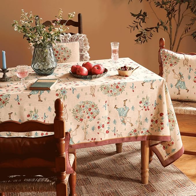 patdrea Designer Vintage Beige Tablecloth for Square Table,Italian Linen Trees Pattern Table Cloth,Decoration Cover for Kitchen Dining Christmas,Tea Party,Thanksgiving,67"x67"-Tatiana a