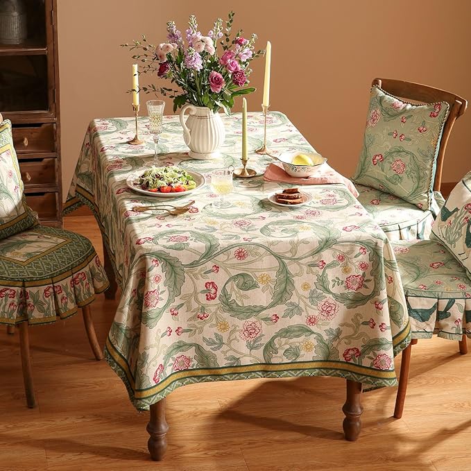 patdrea Designer Linen Small Green Square Tablecloth,Leaves Pattern Floral Durable Vintage Table Cloth,Decoration Table Cover for Kitchen Dining Christmas,Thanksgiving,Tea Party,55"x55"-Cecilia a