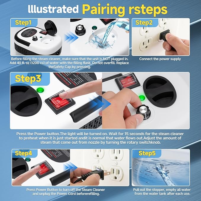 Steam Cleaner, 6-Level Adjustable Handheld Steamer Cleaning,1500W Steam Cleaner for Home, 15s Heat-Up, Portable Steamer for Cleaning Car, 40.58oz Tank, 10 Pcs Accessories for Grout, Couch, Furniture