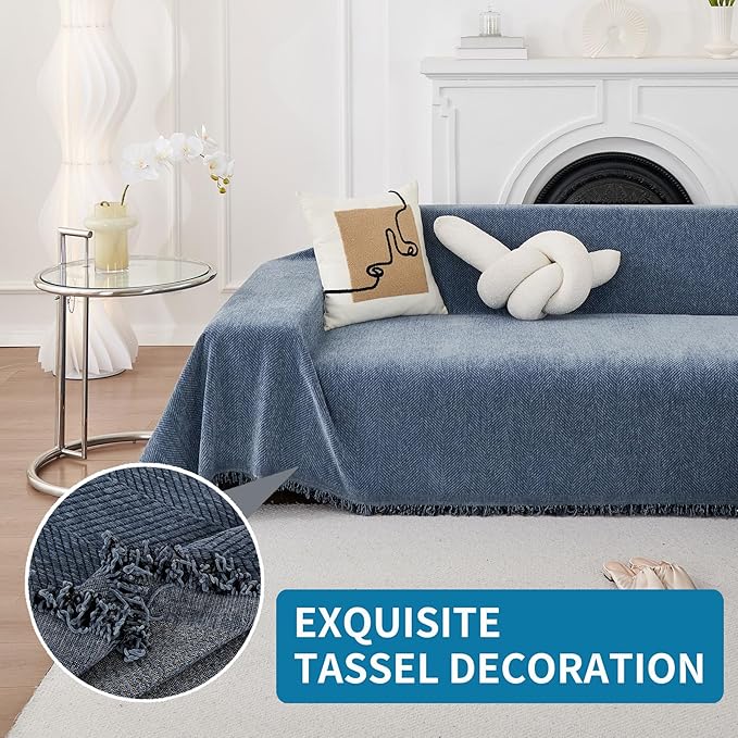 HAOMAIJIA Non Slip Couch Cover Sofa Covers for 2 Cushion Couch Washable sectional Couch Covers for Dogs pet Furniture Protector Couch Cover Blanket for Living Room (Blue, 71"x102")