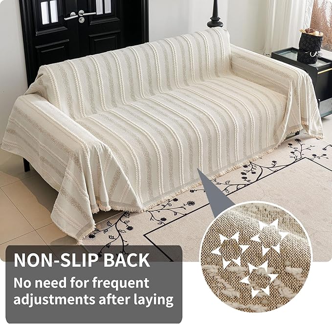 HAOMAIJIA Non Slip Couch Cover Sofa Covers for 2 Cushion Couch Washable sectional Couch Covers for Dogs pet Furniture Protector Couch Cover Blanket for Living Room (TM-Cream White, 71"x102")