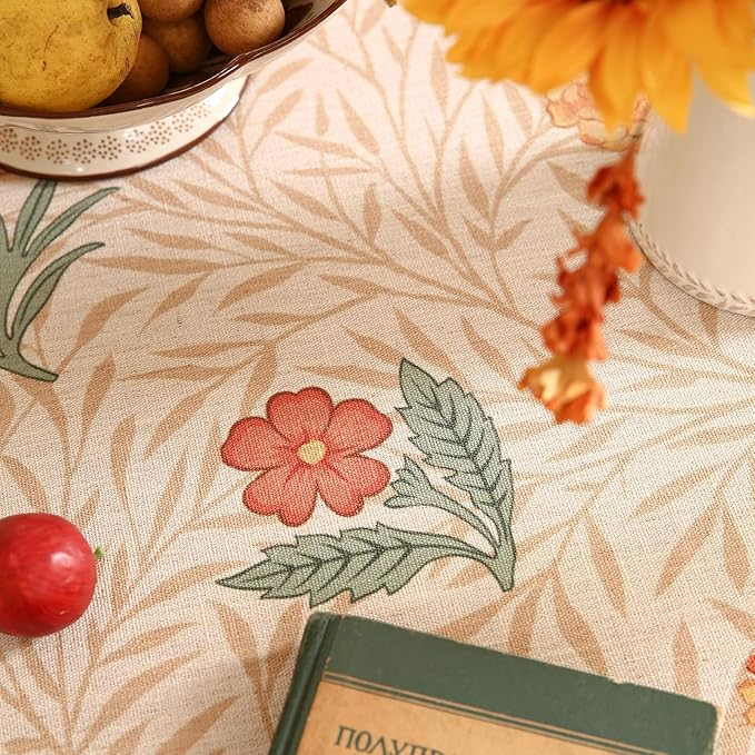 patdrea Designer Small Yellow Floral Linen Table Cloth for Round Table,Durable Breathable Tablecloth,Fall Dacorative for Kitchen Dining,Holiday Christmas,Thanksgiving,Diameter 55"-Cornflowers