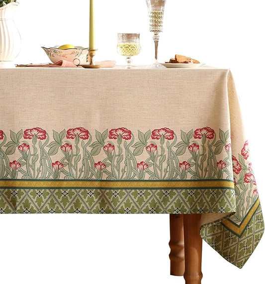 patdrea Designer Vintage Linen Long Rectangle Table Cloth,Floral Leaves Pattern Anti-Wrinkle Green Tablecloth,Decor Table Cover for Kitchen Dining Christmas,Party,Thanksgiving,55"x79"-Cecilia D