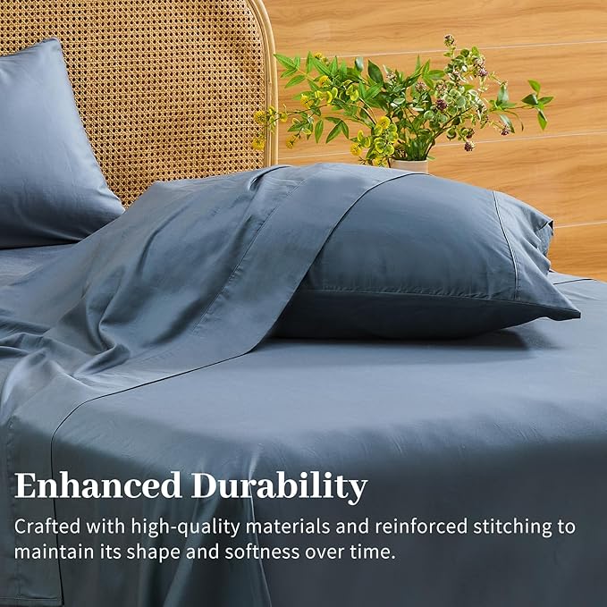 Bedlifes Deep Pocket Sheets 18-24 Inch, King Size Egyptian Cotton 1000 Thread Count, 4-Piece - Fits Extra Thick Mattresses, Cooling & Breathable (Lake Blue)