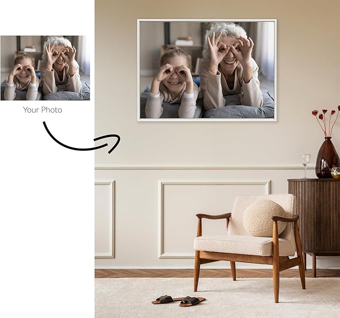 Kate and Laurel Custom Printed Framed Canvas Wall Art; 38x28 White; Sylvie Personal Canvas Print with Your Photos for Bedroom or Living Room Gallery Wall Decor | Printed and Hand Framed in the USA