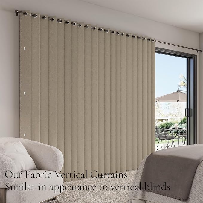 100% Blackout Magnetic Folding Door Curtain, Faux Linen Blackout Thermal Insulated Pinch Pleat Drape for Bedroom, Living Room Patio Door, 1 Panel, W52 x L72, Tan