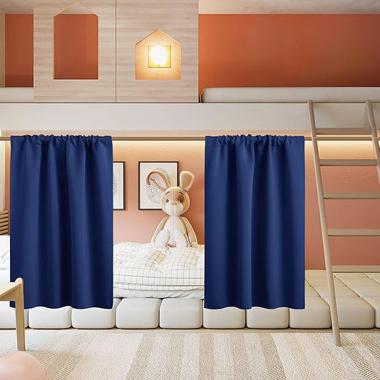 RYB HOME Short Curtains for Living Room Blackout Portable Blinds Shades for Bedroom Bathroom Basement Garage RV Camper Windows, 34 inches Width x 36 inches Length, Marine Blue, 2 Pcs