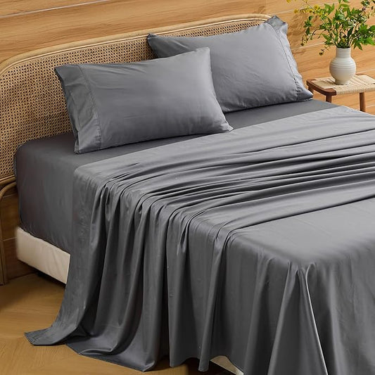 Bedlifes Deep Pocket Sheets 18-24 Inch, California King Size Egyptian Cotton 1000 Thread Count, 4-Piece - Fits Extra Thick Mattresses, Cooling & Breathable (Light Gray)