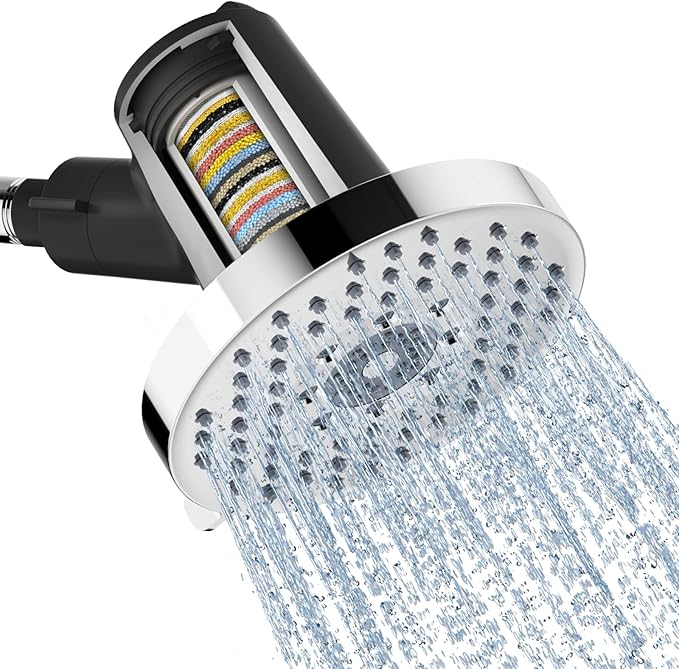 SR SUN RISE Filtered Shower Head with Filters- High Pressure Rain Shower Head,with 20-Stage shower Filter,6 Spray Modes for Hard Water Softener, Remove Chlorine & Heavy Metals (Chrome,5.5 Inch Round)